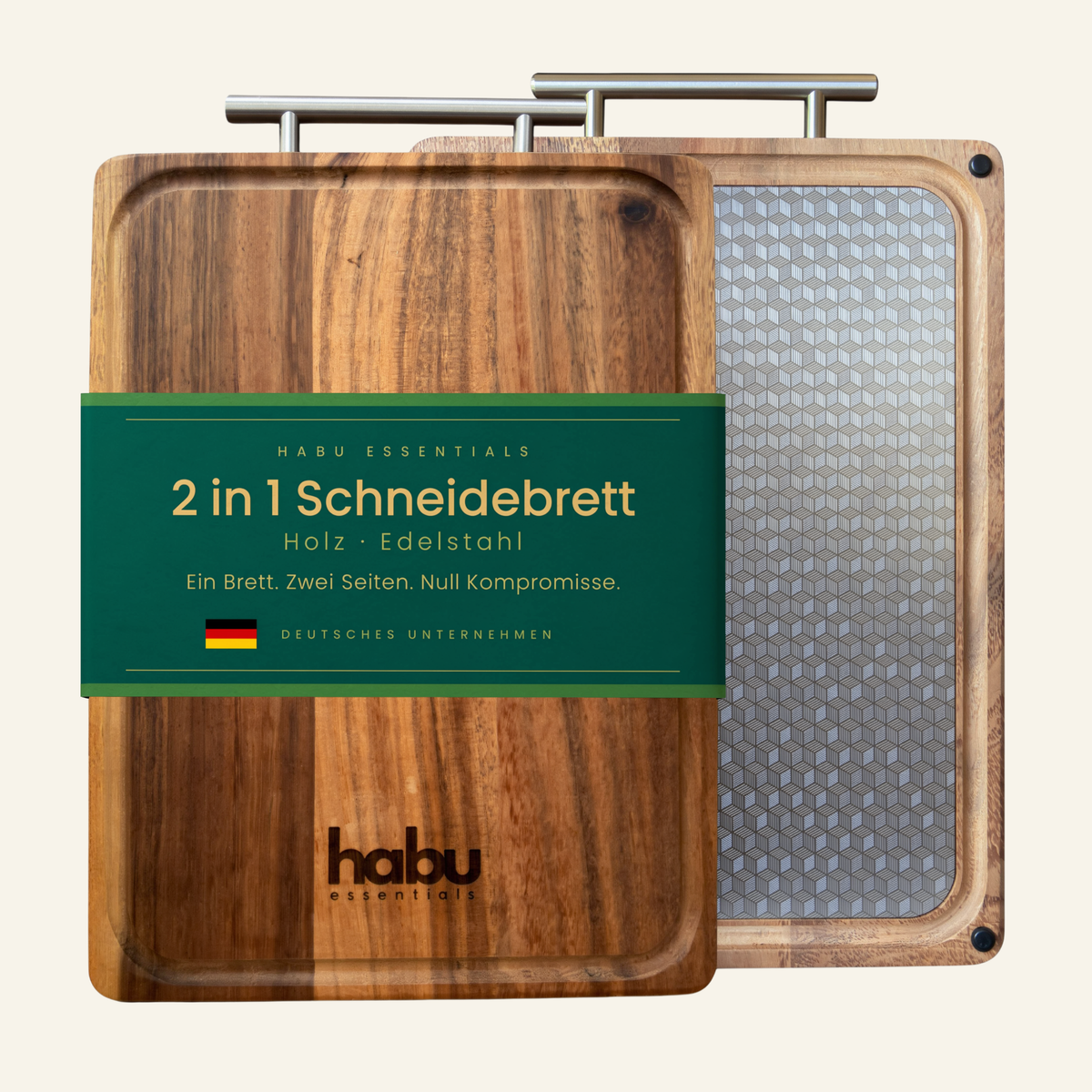 habu essentials Premium Walnut & Stainless Steel Cutting Board