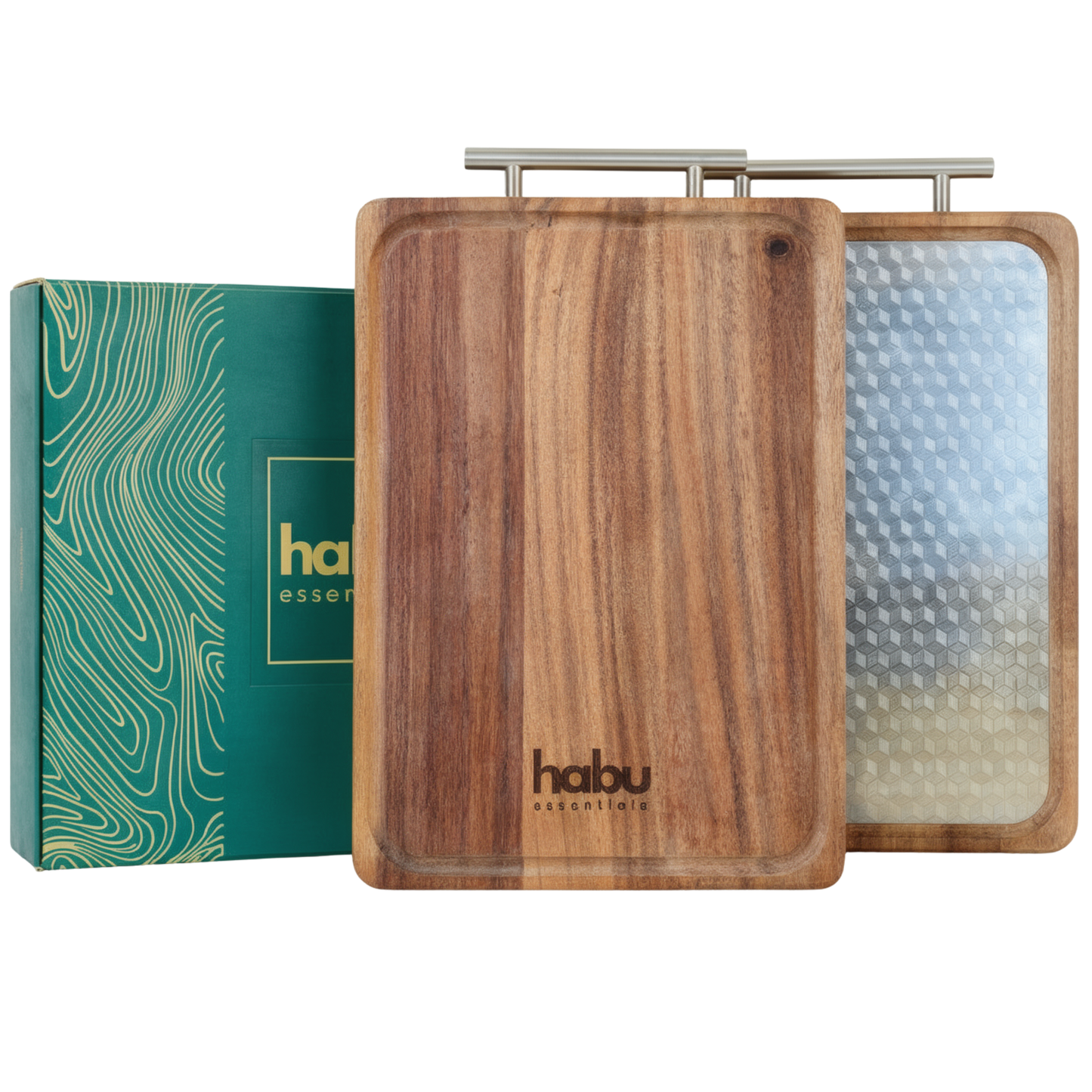 habu essentials Premium Schneidebrett aus Walnussholz & Edelstahl