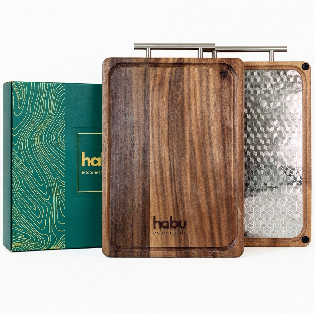 Habu Essentials Premium Schneidebrett aus Walnussholz & Edelstahl