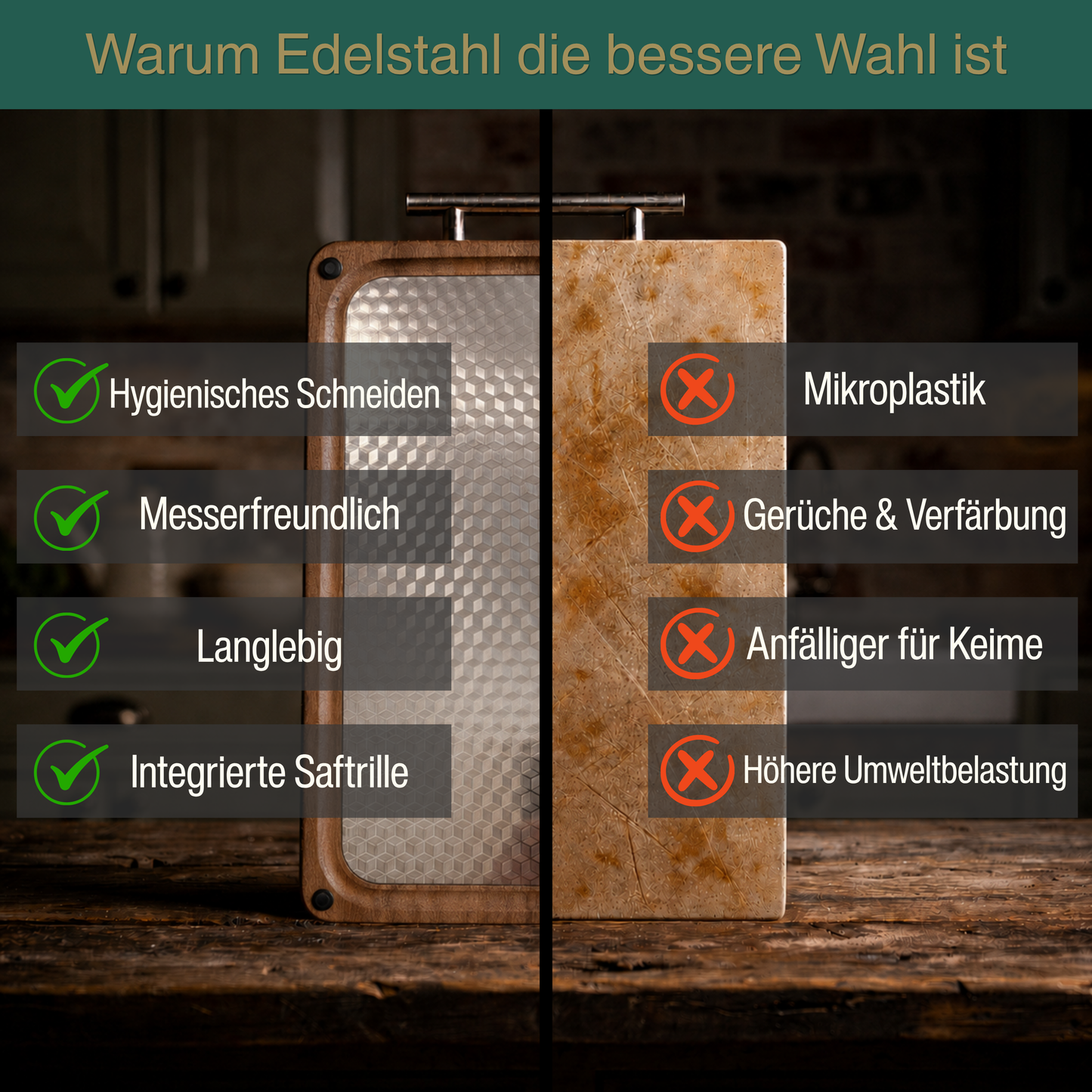 Habu Essentials Premium Schneidebrett aus Walnussholz & Edelstahl