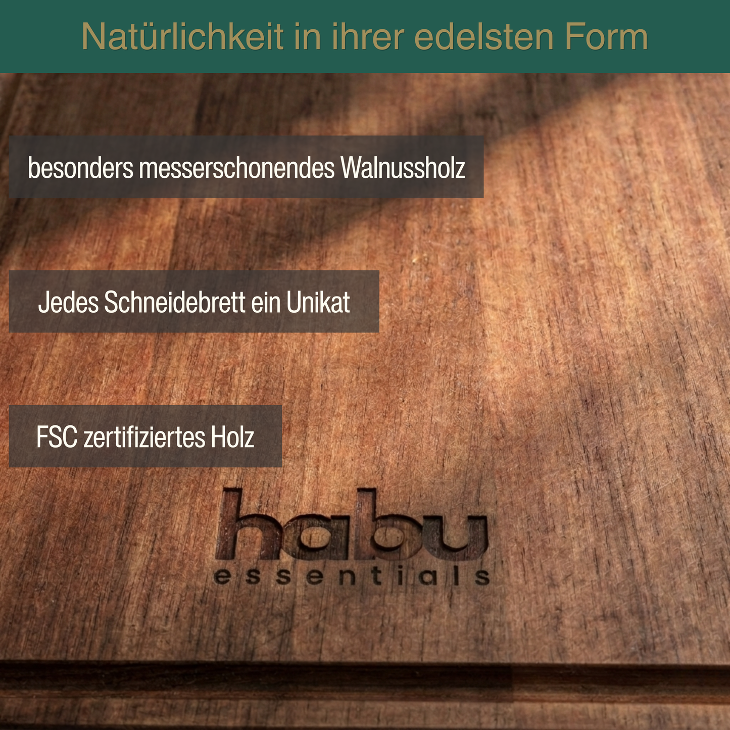 Habu Essentials Premium Schneidebrett aus Walnussholz & Edelstahl