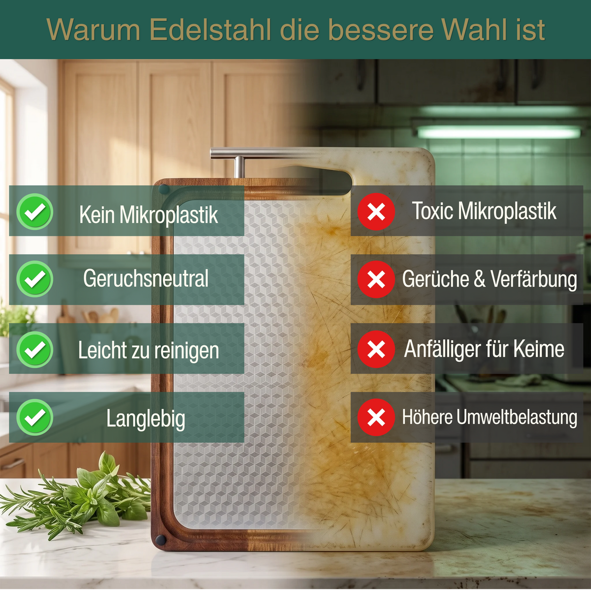 Schneidebrett Walnussholz & Edelstahl – doppelseitig, FSC-zertifiziert