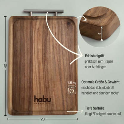 Habu Essentials Premium Schneidebrett aus Walnussholz & Edelstahl